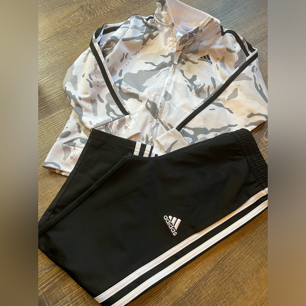 adidas Kids Black & White Camo Track Jacket and Pants Set